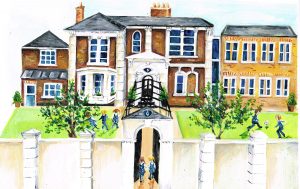 a drawing of a prep school in Fulham