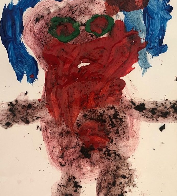 child's painting of bearded man