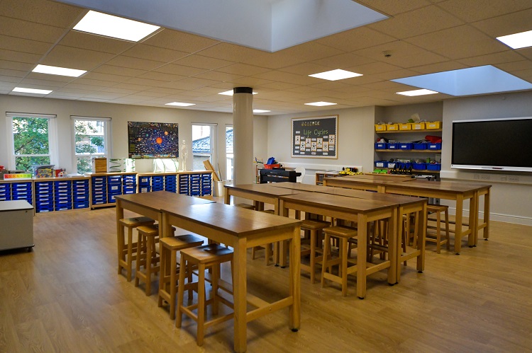 A tidy classroom in Fulham school