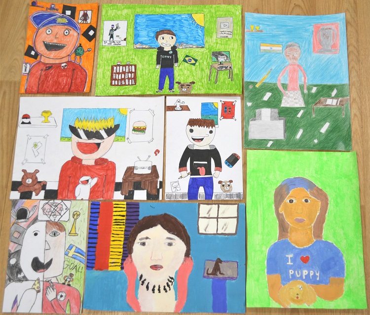 Colourful self-portraits drawn by children at Parsons Green Prep