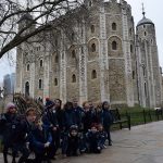 students outside the tower