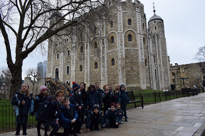 students outside the tower