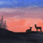 a painting with 2 deer