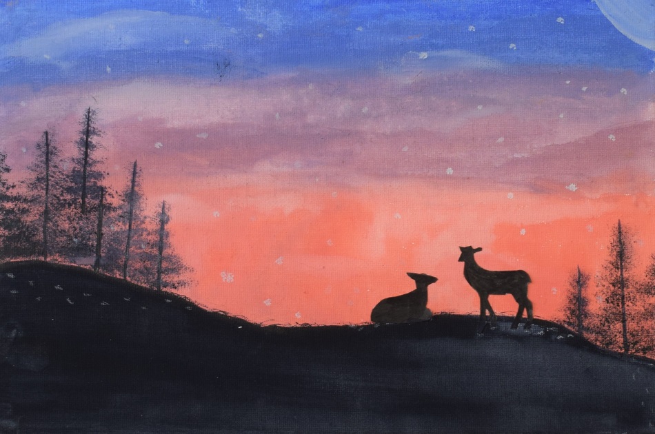 a painting with 2 deer