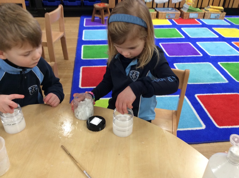 students making snow